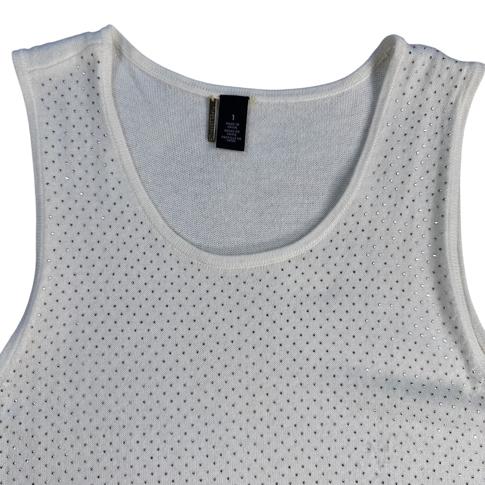 Chicos White Embellished Tank Top Sleeveless Sparkle Rhinestone Crew Neck Women
